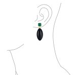 Unique Geometric Dangle Gemstone Earrings with Malachite & Onyx in Gold Plated - Image 3