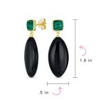 Unique Geometric Dangle Gemstone Earrings with Malachite & Onyx in Gold Plated - Image 4