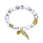 Spiritual Feather Charm Stretch Bracelet with Heart & Angel Wing Beads - Image 2