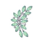Fashion Aqua Green Marquise Crystal Large Leaf Scarf Brooch Pin Silver Plated Brass