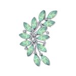 Fashion Aqua Green Marquise Crystal Large Leaf Scarf Brooch Pin Silver Plated Brass