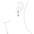 Cubic Zirconia Leaf Motif CZ Teardrop Dangle Chandelier Earrings Silver Plated - Image 4