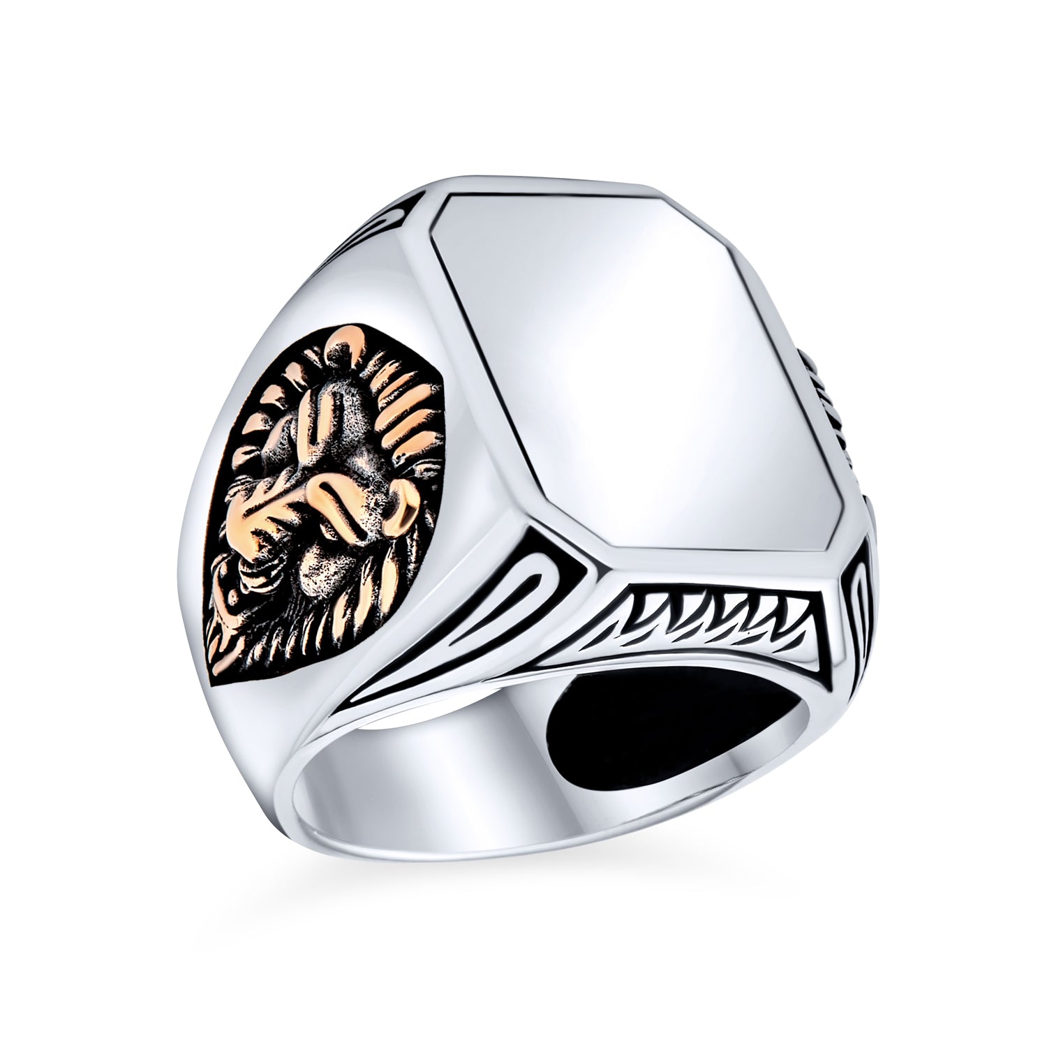 masculine-ring-silver-king-jungle-rectangle_pts-zky1470_1 Big Vintage Rectangle Signet Accent Lion King Of Jungle Ring - Image 1