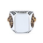 Big Vintage Rectangle Signet Accent Lion King Of Jungle Ring - Image 2
