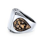 Big Vintage Rectangle Signet Accent Lion King Of Jungle Ring - Image 3