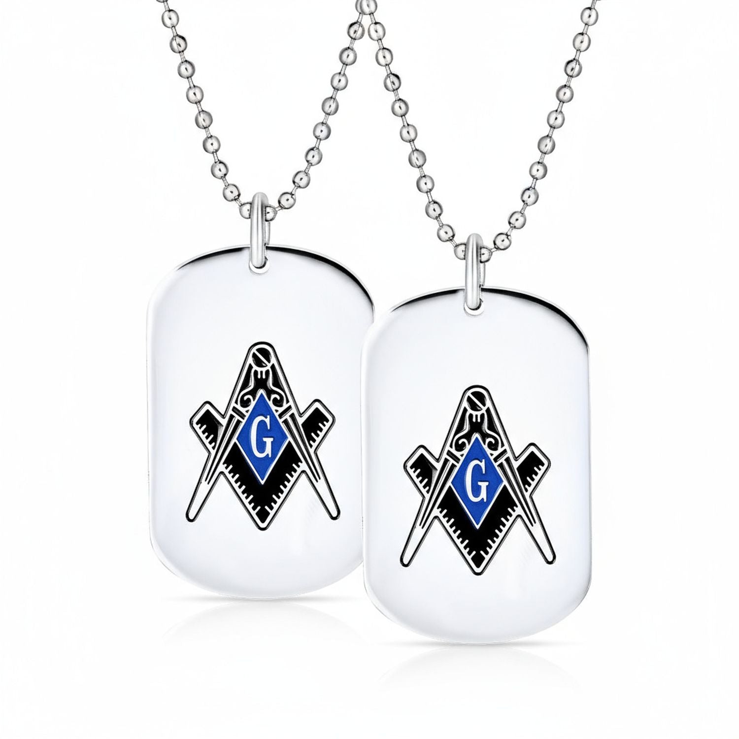 masonic-freemason-dogtag-enamel_sgd-ald204-set-az Set of 2 Black Blue Freemason Compass Masonic Dog Tag Necklace Stainless Steel - Image 1