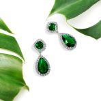 Cocktail CZ Halo 7CT Emerald Green Cubic Zirconia Teardrop Chandelier Earrings - Image 5