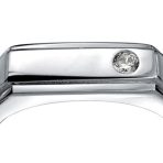 Geometric Pave CZ Mens Stainless Steel Rectangle Signet Wedding Band Ring - Image 4