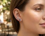 Swirl Wire Ear Cuff Climber Aqua Blue Sapphire CZ Earrings Sterling Silver - Image 3
