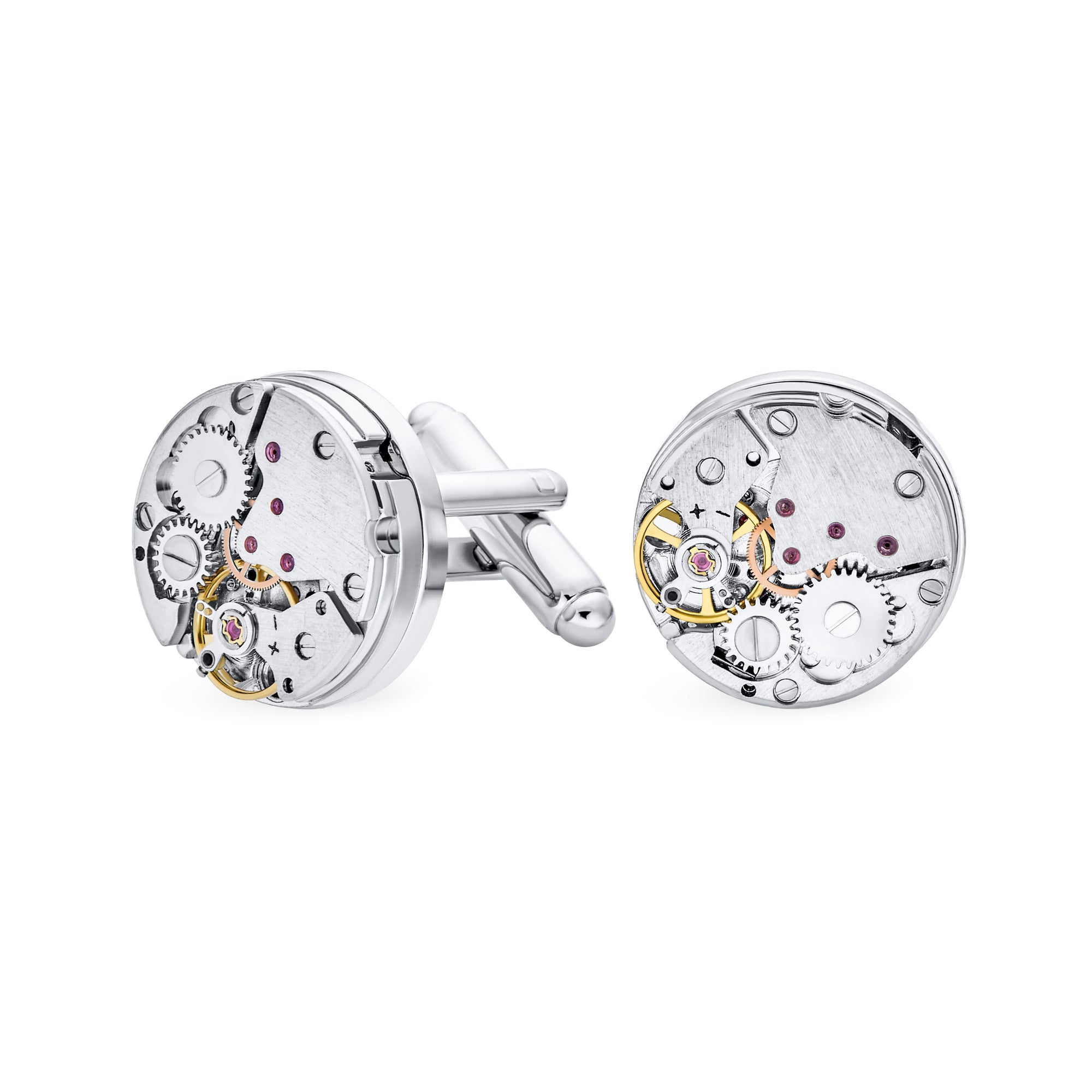 mechanic-steampunk-gears-wheel-cufflinks-sgd-b016_01 Mechanic Steampunk Moving Gears Cufflinks Stainless Steel Hinge Bullet Back - Image 1
