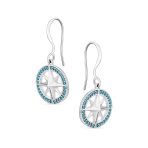 Unisex Viking Disc Medallion Dangle Earrings Blue Enamel Sterling Silver Compass - Image 2