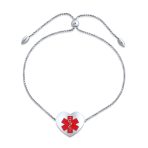 Feminine Heart Charm Medical ID Bracelet Silver Tone Stainless Steel Chain - Image 4