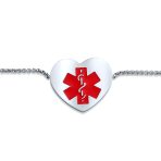 Feminine Heart Charm Medical ID Bracelet Silver Tone Stainless Steel Chain - Image 15