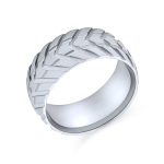 Rugged Tire Tread Band Ring Matte Brushed Silver Tone Stainless Steel 8MM