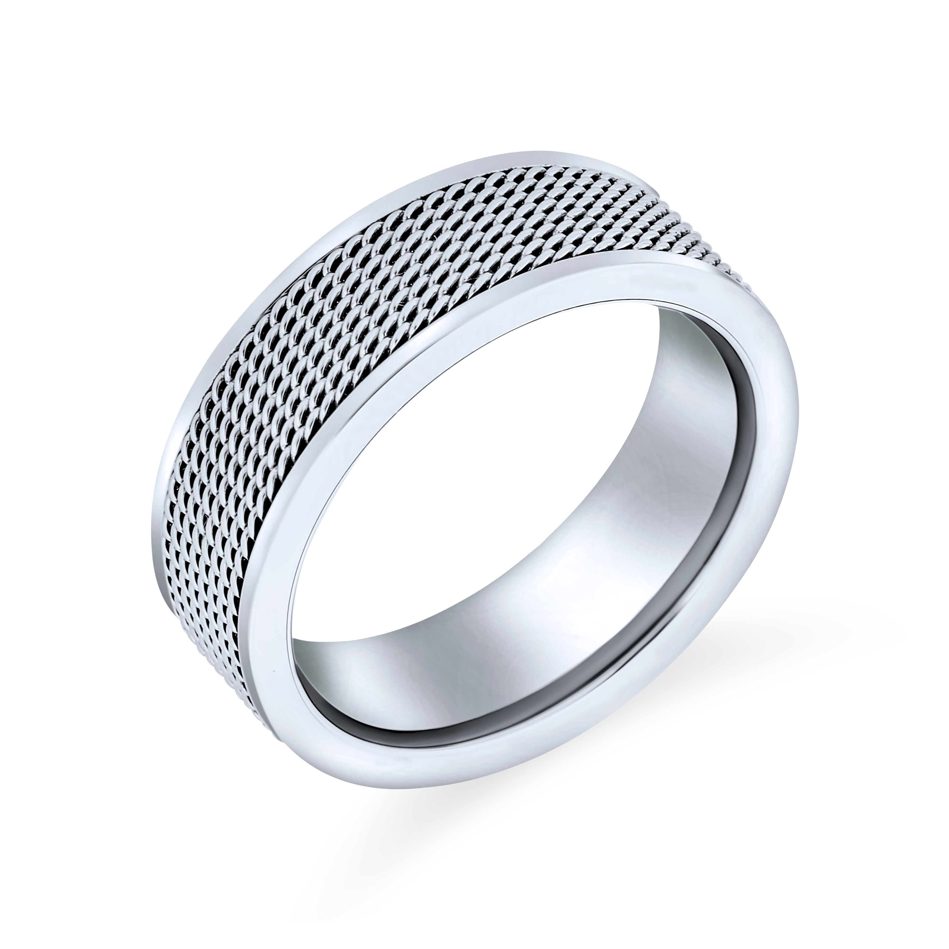 men-rope-chain-mesh-cable-ring-swk-hyp-037_2 Urban Biker-Inspired Design Rope Chain Mesh Band Ring 8MM Stainless Steel - Image 1