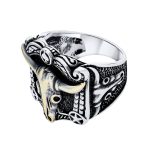 Mens Silver Ring Brown Tiger Eye & Black Onyx Gemstone Western Longhorn Design - Image 3