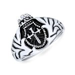 Mens Religious Crown Knight Shield Maltase Cross Signet Ring Stainless Steel