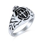 Mens Religious Crown Knight Shield Maltase Cross Signet Ring Stainless Steel - Image 2