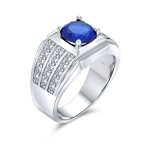 3 Row Pave Band with 3CT Cubic Zirconia CZ Solitaire Statement Ring Silver Plated - Image 2