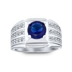 3 Row Pave Band with 3CT Cubic Zirconia CZ Solitaire Statement Ring Silver Plated - Image 4