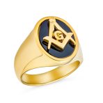 Secret Society Mens Stainless Steel Black Oval Masonic Signet Ring Silver Tone - Image 9