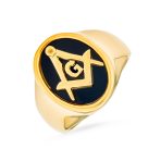 Secret Society Mens Stainless Steel Black Oval Masonic Signet Ring Silver Tone - Image 5