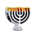 Chanukah Menorah Charm Bead 14K Gold Plated Sterling Silver for Bracelet