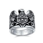 Men's Statement Bald Eagle Signet Ring Biker Patriotic Oxidized .925 Sterling Silver