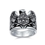 Men's Statement Bald Eagle Signet Ring Biker Patriotic Oxidized .925 Sterling Silver