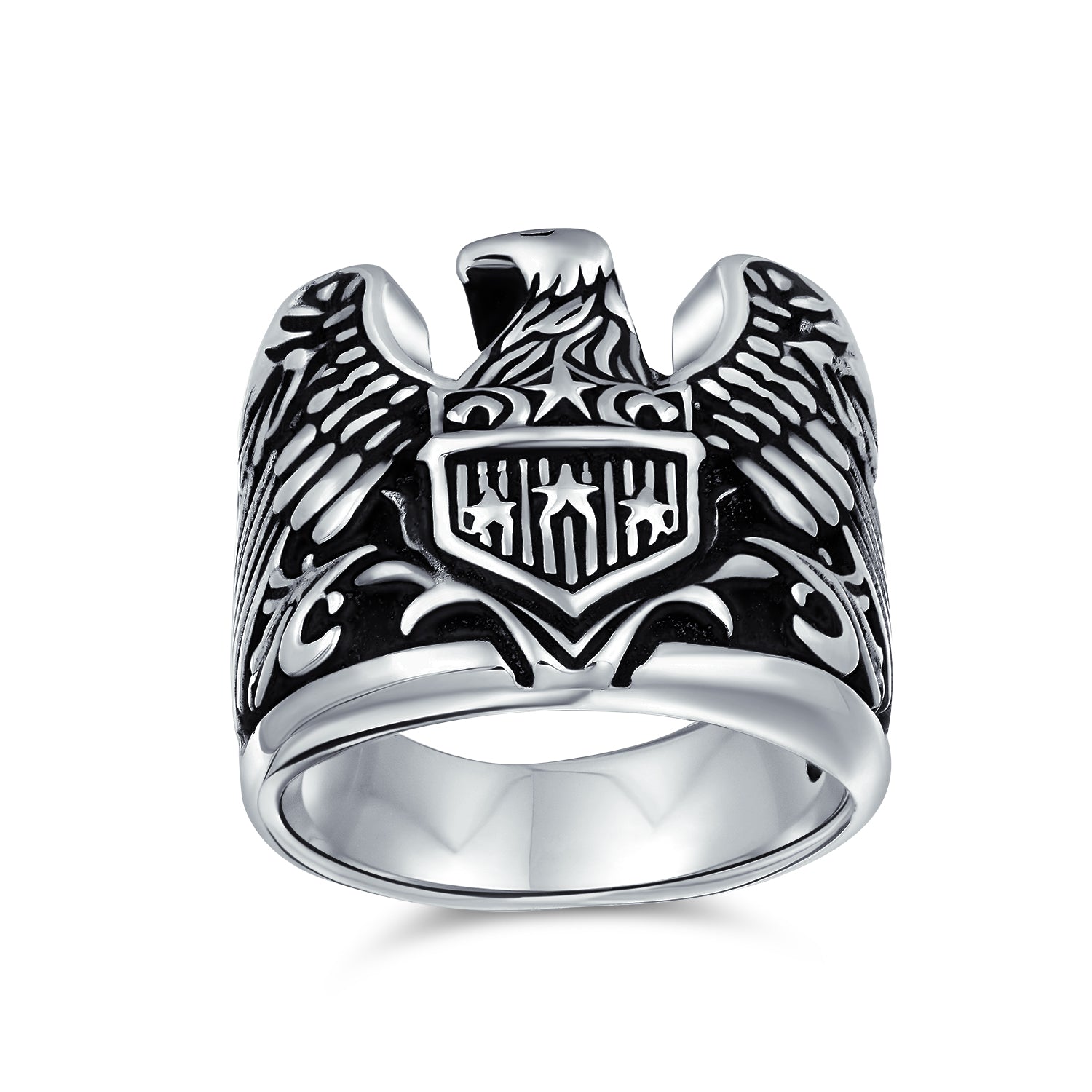 mens-ring-biker-eagle-american_pts-mhy126_1 Men's Statement Bald Eagle Signet Ring Biker Patriotic Oxidized .925 Sterling Silver - Image 1