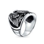 Men's Statement Bald Eagle Signet Ring Biker Patriotic Oxidized .925 Sterling Silver - Image 2