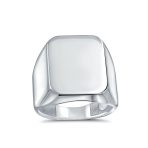 Geometric Large Rectangle Initial Monogram Signet Ring Polished Sterling Silver