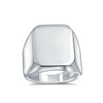 Geometric Large Rectangle Initial Monogram Signet Ring Polished Sterling Silver