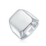 Geometric Large Rectangle Initial Monogram Signet Ring Polished Sterling Silver - Image 2