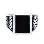 Retro Classic Mens Silver Ring with Black Onyx Gemstone Rectangle Signet Design - Image 2