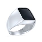 Men's Classic Rectangle Black Onyx Gemstones Signet Ring .925 Sterling Silver