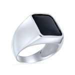 Men's Classic Rectangle Black Onyx Gemstones Signet Ring .925 Sterling Silver