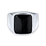 Men's Classic Rectangle Black Onyx Gemstones Signet Ring .925 Sterling Silver - Image 2