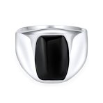 Elegant Mens Silver Ring Black Onyx Gemstone Geometric Rectangle Signet Design - Image 2