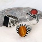Retro Grooved Mens Silver Ring Black Onyx Square Signet Sterling Silver Band - Image 8