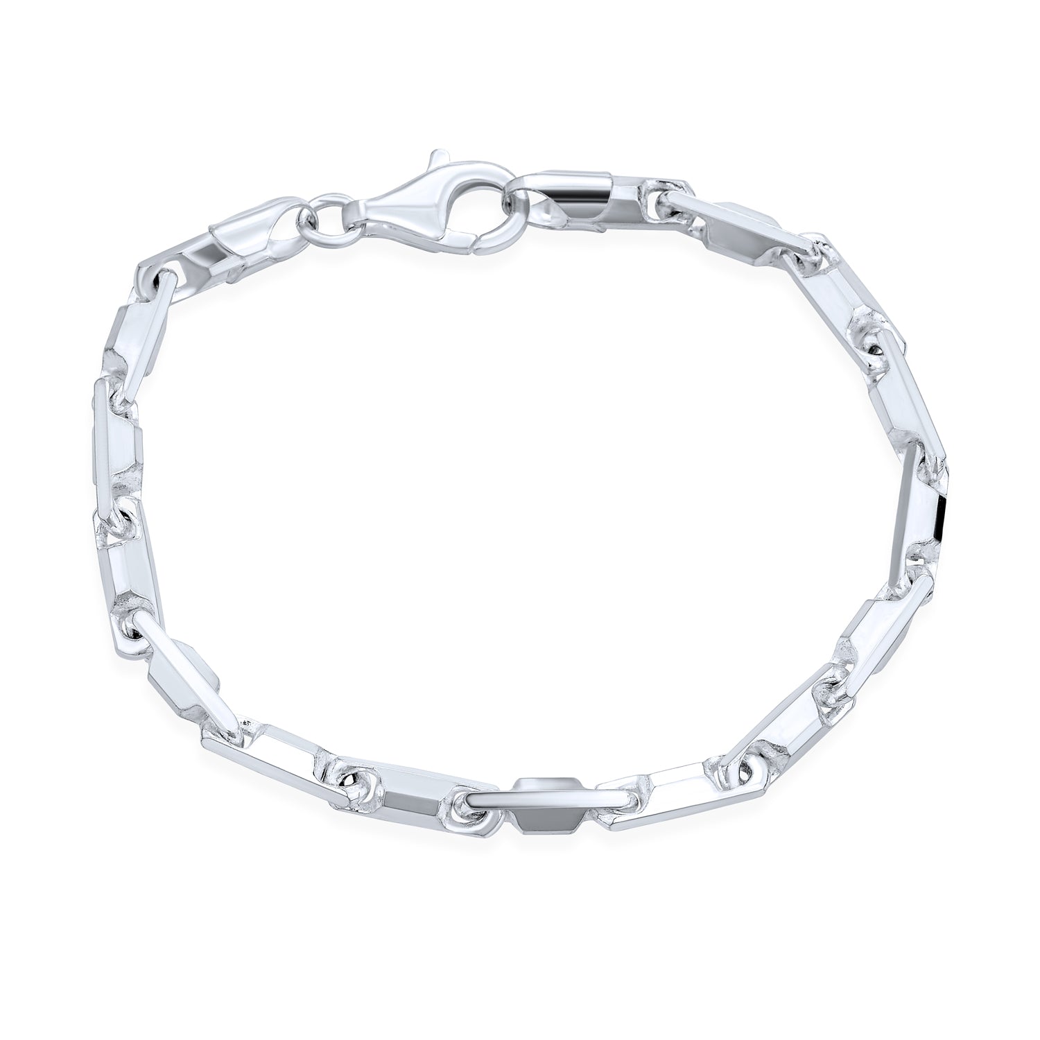 mens-sterling-silver-18-gauge-barrel-links-chain-bracelet-8in_1 Unisex Sleek Rugged Chain Link Bracelet Sterling Silver Made in Italy 88.5 Inch - Image 1