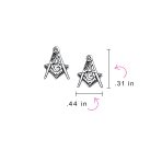 Tiny Square & Compass Masonic Freemason Stud Earrings for Men in Oxidized Silver - Image 4