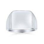 Mens Stainless Steel Monogram Initial Geometric Signet Ring BlackSilver Tone - Image 2