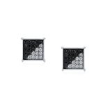 Geometric Black White CZ Stud Earrings for Men, Sterling Silver, 8MM Square - Image 2