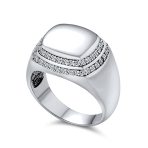 Mens Stainless Steel CZ Micro Pave Engravable Monogram Halo Signet Ring - Image 2