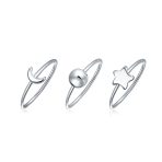 Set of 3 Minimalist Celestial Silver Sun Moon Star Knuckle Bands Ring Set