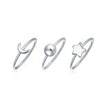 Set of 3 Minimalist Celestial Silver Sun Moon Star Knuckle Bands Ring Set