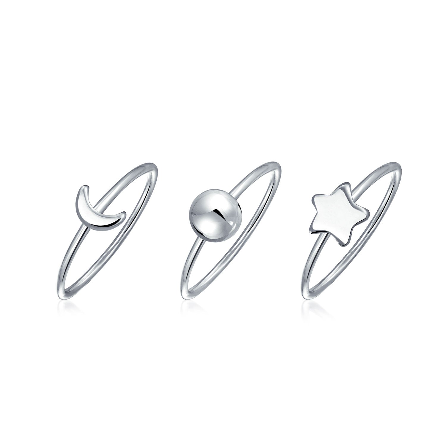 midi-star-rings-moon-sun_pfs-mnstar-set_1 Set of 3 Minimalist Celestial Silver Sun Moon Star Knuckle Bands Ring Set - Image 1