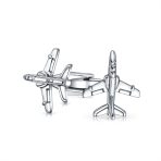 Mens Pilot Military Jet Airplane Shirt Cufflink Silver Tone Stainless Steel