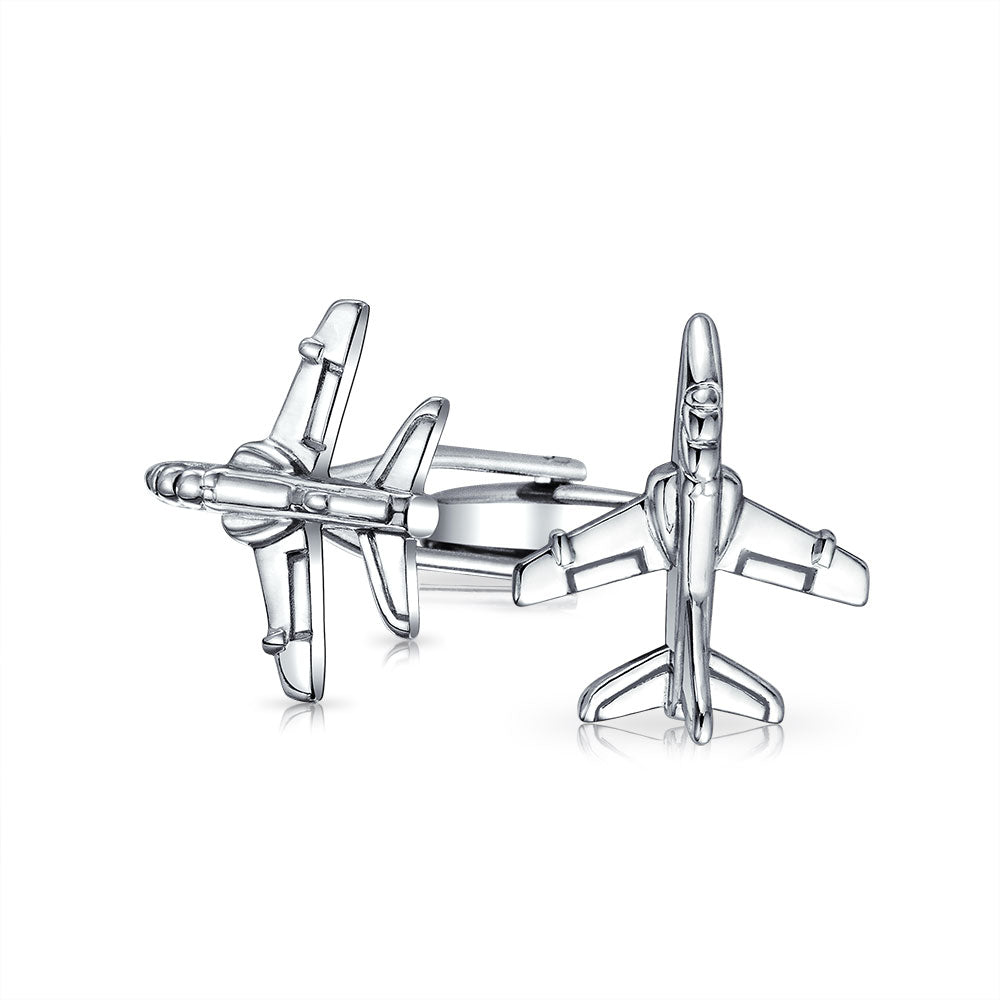 military-stainless-steel-airplane-cufflinks_xy-00161117_1 Mens Pilot Military Jet Airplane Shirt Cufflink Silver Tone Stainless Steel - Image 1